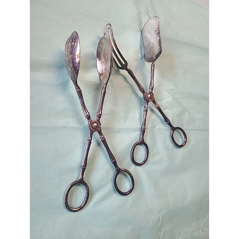 Set of 2 Vintage Silver Plated Italy Serving Tongs for Salad/Cake Scissor Style